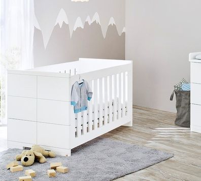 Kinderbett Babybett Umbaubett Gitterbett Juniorbett Weiß Schlupfsprossen Bett