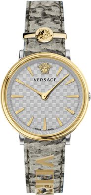Versace VE8104422 V-Circle Lady weiss silber gold grau Leder Damen Uhr NEU