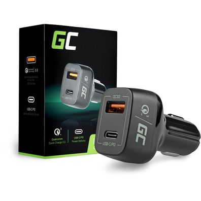 Car Charger GreenCell 1xUSB-C Power Delivery 1x USB3.0 Quick Charge 12V Black