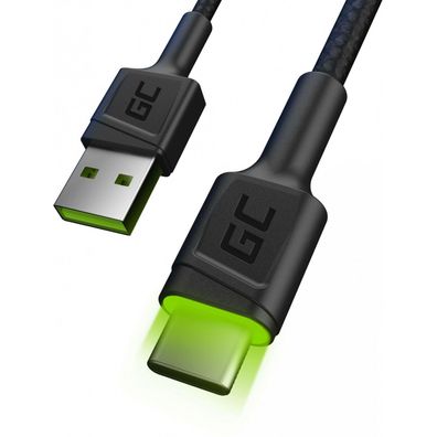 USB > USB-C (ST-ST) 1,2m GreenCell Backlight Green LED Black