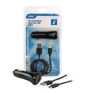 Ladegerät KFZ 12V 2xUSB Qualcomm Quick Charge 3.0 + USB-C Kabel