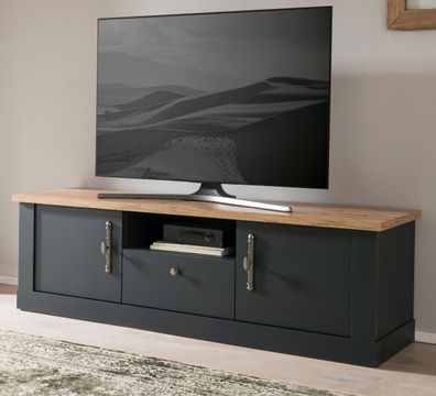 TV Lowboard Landhaus grau Eiche Fernseher Unterschrank mit Soft-Close Ribera 158 cm