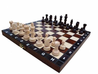 Edles Schach Schachspiel Brettspiel Schachbrett 27 x 27 cm Holz Neu SET