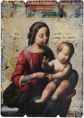 Ikone Bild Maria Jesus Kind Holz Holztafel Druck Kirche Antik-Stil 70cm Madonna