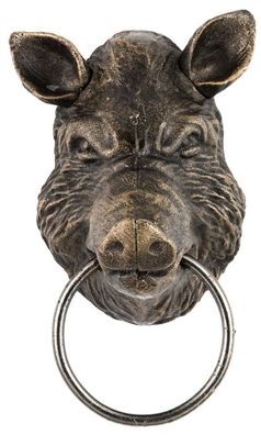 Handtuchhalter Wildschwein Kopf Figur Skulptur Eisen Antik-Stil - 23cm