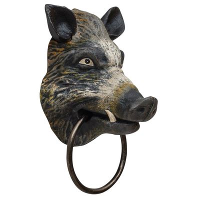 Handtuchhalter Wildschwein Kopf Figur Skulptur Eisen Antik-Stil 18cm