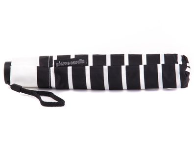 Pierre Cardin Regenschirm Taschenschirm Handöffner schwarz mit weißen Streifen ...