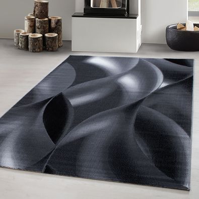 Teppich Designer Modern Kurzflor Abstrakt Wellen Muster Schwarz Grau Weiß