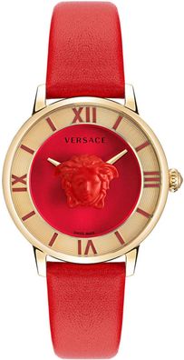 Versace VE2R00722 La Medusa gold rot Leder Armband Uhr Damen NEU