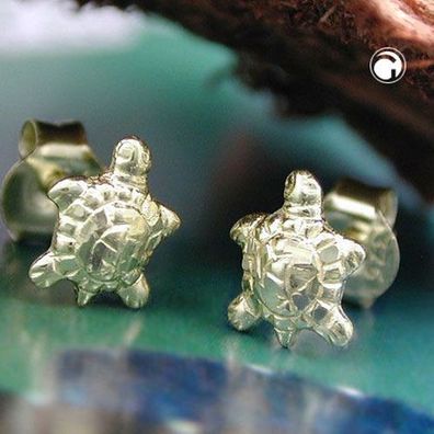 Ohrstecker Ohrringe 7x5,5mm Schildkröte glänzend diamantiert 9Kt GOLD
