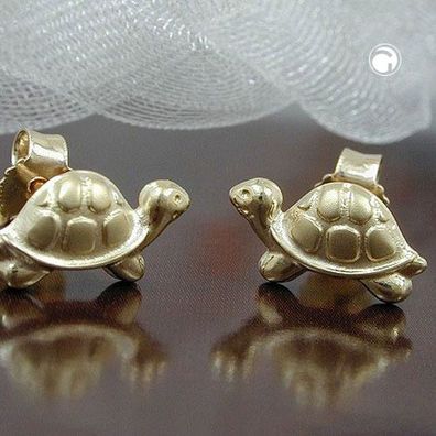Ohrstecker Ohrringe 10x6mm Schildkröte matt-glänzend 9Kt GOLD