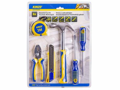Kinzo Werkzeug-Set 6tlg. Haushaltswerkzeug blau gelb
