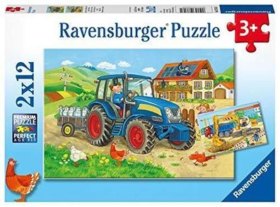 Ravensburger Kinderpuzzle 07616 Baustelle und Bauernhof Puzzle Kinder 2x12 Teile