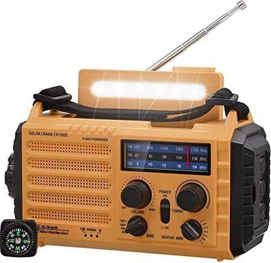 Mesqool Tragbares Solar Radio Notfall Kurbel Dynamo AM/ FM/ SW 4000mAh Aufladbar