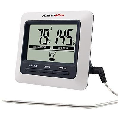 ThermoPro TP04 Digital Bratenthermometer Ofenthermometer Countdown Timer Grau