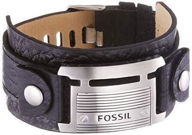 Fossil Herren-Armband JF84816040 Leder Edelstahl Schwarz Silber Vintage 25 cm