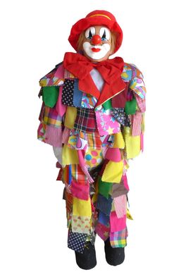 Großer bunter Lappenclown 85 cm Clown Hut rot Karneval Stoffclown Karnevalsdeko