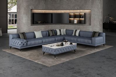 Ecksofa Sofa L-Form Wohnzimmer Couch Polster Sofas Neu Design Leder Grau Möbel