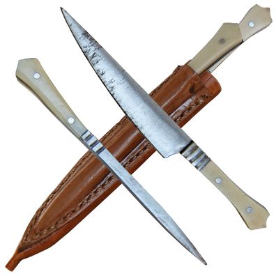Mittelalterliches Set, Messer und Spieß Knochengriff mit Doppellederscheide