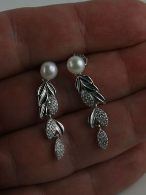 Sterling Silber Ohrstecker mit Süßwasser Perle und Zirkonen Ohrringe