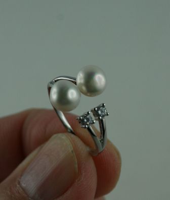 Sterling Silber Ring Größe 54 mit Süßwasser-Perlen und Zirkonen