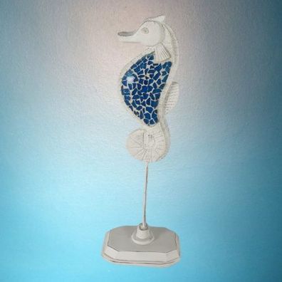 Deko Seepferdchen Figur auf Sockel mit Mosaiksteinche 23 cm