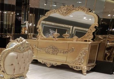Anrichte Spiegel Luxus Gruppe Kommode Garnitur Kommoden Schrank Anrichten Gold