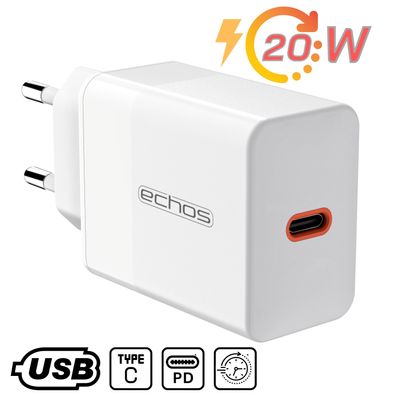 Echos 20W USB-C Schnellladegerät | PD und PPS | Sehr breite Kompatibilität | Kompa...