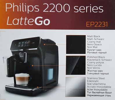 Philips EP2231/40 Kaffeevollautomat 2200 Serie LatteGo, Klavierlack-Schwarz
