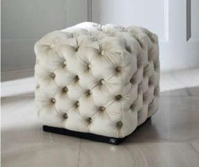 Hocker Fußhocker Polyester Wohnzimmer Stoff Weiß Luxus Sitz Chesterfield Möbel