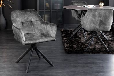 Moderner Drehstuhl ZIRA grau Samt Metallgestell schwarz Stuhl Armlehne