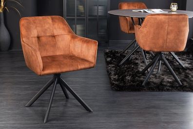 Moderner Drehstuhl ZIRA braun Samt Metallgestell schwarz Stuhl Armlehne