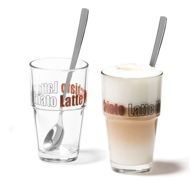 Leonardo Becher Solo vierteilig Kaffeeglas Latte Macchiato stapelbar Aufdruck