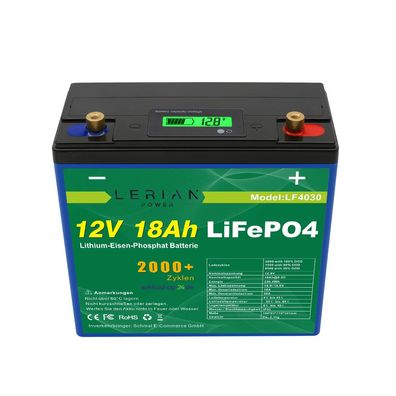 LiFePO4 Akku 12V 18Ah Lithium-Eisen-Phosphat Batterie für Camping Boot Solar Caravan