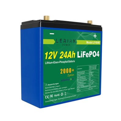 LiFePO4 Akku 12V 24Ah Lithium-Eisen-Phosphat Batterie für Camping Boot Solar Wohnw...