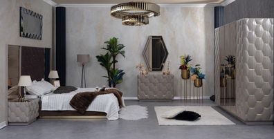 Schlafzimmer Bett Nachttisch Kleiderschrank Kommode Spiegel Neu Luxus Set 6tlg