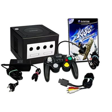 Nintendo Gamecube Konsole in Schwarz + Ähnlicher Controller+ 1080 Avalanche