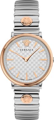 Versace VE8105022 V-Circle Lady weiss silber roségold Edelstahl Damen Uhr NEU