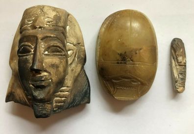 3 hochwertige Museumsreplikate aus Stein- und Speckstein - Pharaos , Scarabäus