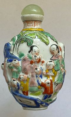 Snuff bottle - China, 20. Jh. - Keramik - Eindrucksvolle Arbeit - Jadedeckel