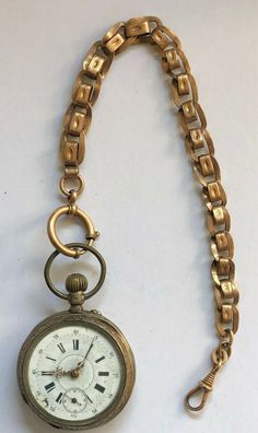 Taschenuhr 800er Silber -10 Rubis mit seltener Kupfer- Uhrenkette - Krone defekt