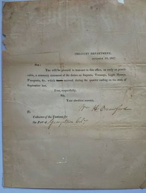 William Harris Crawford ( 1772 - 1834 ) - US Finanzminister -original Autograph