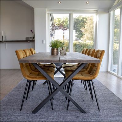 Montpellier Esstisch mit Tischplatte aus geölter Eiche und X-Beinen aus Metall
