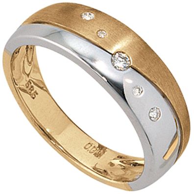 Damen Ring 585 Gold Gelbgold Weißgold bicolor 5 Diamanten Brillanten