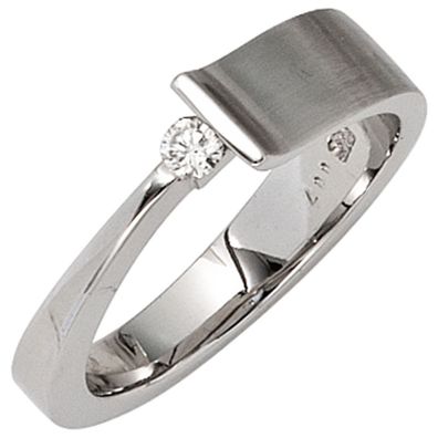 Damen Ring 585 Gold Weißgold teilmatt 1 Diamant Brillant 0,07ct. Weißgoldring