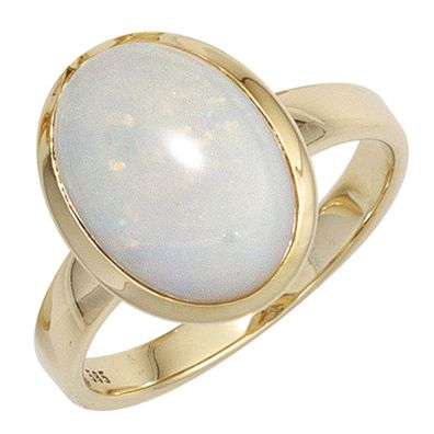 Damen Ring 585 Gold Gelbgold 1 Opal-Cabochon Goldring Opalring.