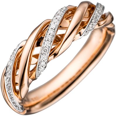 Damen Ring gedreht 585 Gold Rotgold bicolor 36 Diamanten Brillanten Goldring.