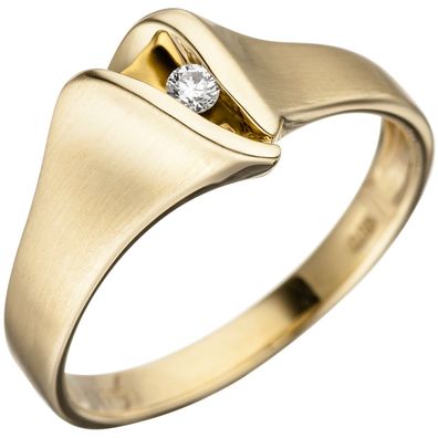 Damen Ring 585 Gold Gelbgold matt 1 Diamant Brillant Goldring Diamantring.