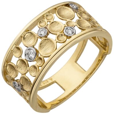 Damen Ring breit 585 Gold Gelbgold 5 Diamanten Brillanten Diamantring Goldring