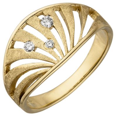 Damen Ring 585 Gold Gelbgold eismatt 3 Diamanten Brillanten Diamantring